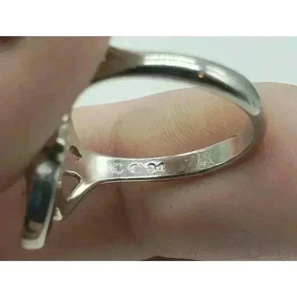 Silver Ring Native American Style Gemstone Turquoise & Coral Chips Inlaid sz 7 - Picture 7 of 8